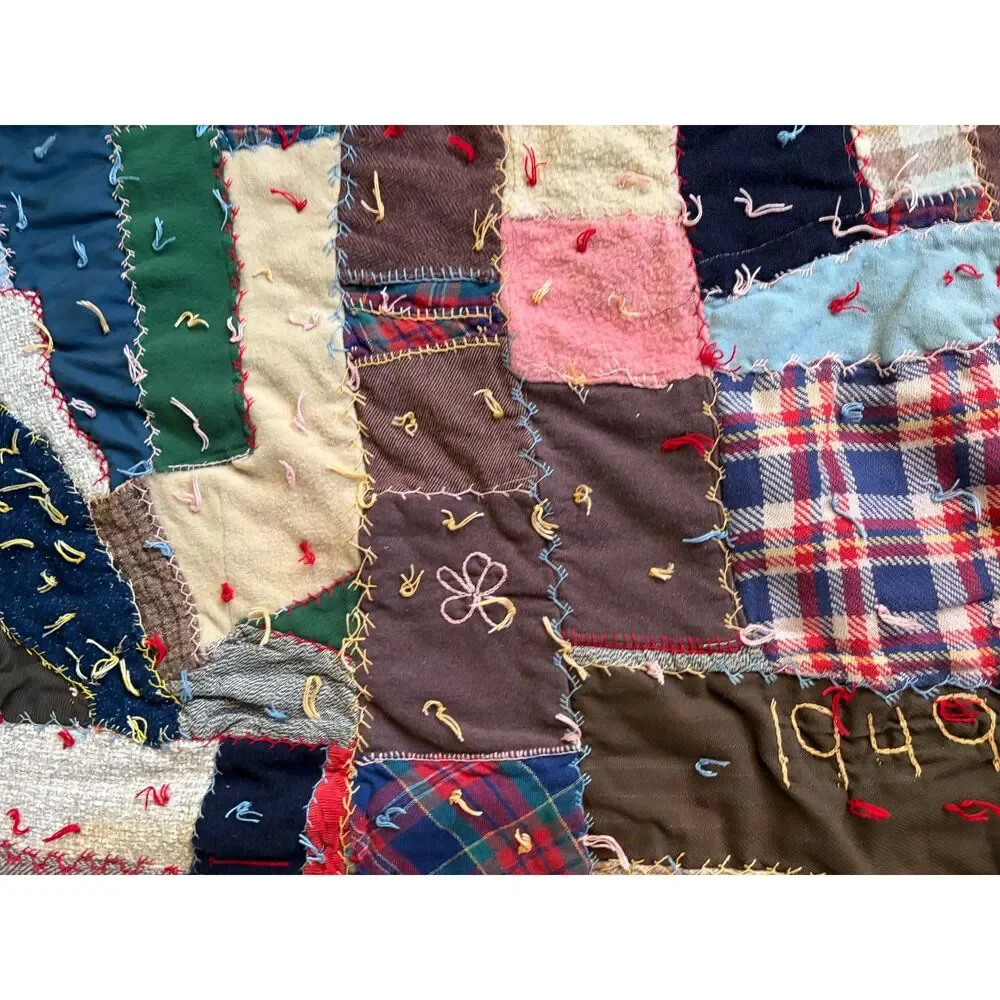 Handmade 1949 Lega Patchwork Crazy Quilt. Darker colors, Beautifully Made
